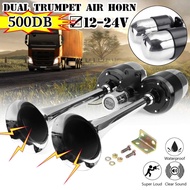 500DB Dual Trumpet Electric Horn Loud Chrome Air Horn Speaker Kit 12V/24V For Train Truck Lorry Accessories YZGM