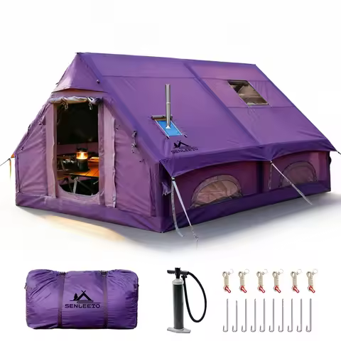Inflatable Camping Tent 6-8 Person,4 Season Sunproof Waterproof Blow up Tent with Hand Pump,Oxford A