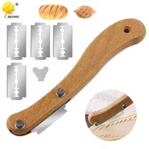 Curved Bow Knife Bread Cutter Tool Bread Knife Cut French Toast Knife 5 Blade Wooden Handle Bakery T
