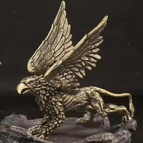Brass Griffin Statue Vintage Gryphon Sculpture Home Office Desktop Decor