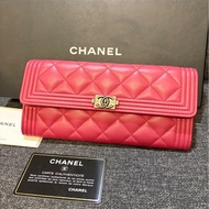 CHANEL 專櫃正品 A80286 26開 桃紅 BOY長夾 發財包
