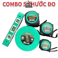 Combo of 5 measuring tape rolls, GF tape measure with 1 30m tape measure + 1 nivo 200mm level ruler 