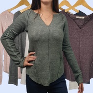 FPSB027 Free People Vneck Waffle Knit Top - Baju Atasan Wanita Branded