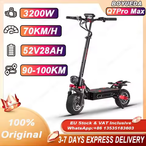 BOYUEDA Q7Pro Max E-Scooter 3200W Dual Motor 52V28AH Battery NFC Activated App Control Escooter Sile