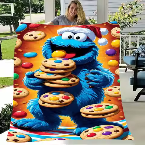 Sesame Street Cookie Monster Christmas Blanket - Festive Plush Throw Featuring Joyful Cookie Monster