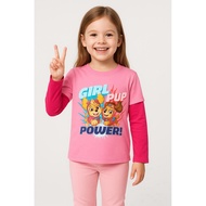 Estampo| European American paw patrol Team 4-8y Girls Thin Style Fake Two-Piece Pure Cotton Long-Sle