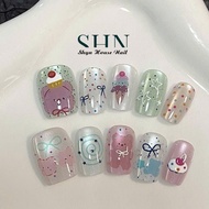 Cute nailbox, Cute cartoon short nails, Short cat eye nailbox TM04, Short square fake nails