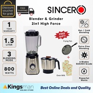 [Kingsman] SINCERO MAX Force High Power Multifunction 2IN1 Food Processor Blender + Grinder Table Bl