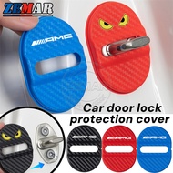 4Pcs Mercedes Benz AMG Car Door Lock Protection Cover Carbon Fiber Texture Door Lock Buckle Shock Ab