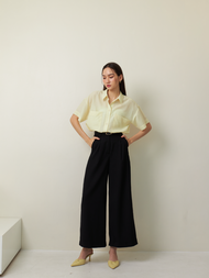 Gstory - กางเกงขาตรงทรงกระบอกใหญ่ - สีครีม
