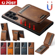 For Samsung S23 S22 Ultra Plus Note20 Ultra Leather Case Magnetic Card Holder Shockproof MagSafe Det