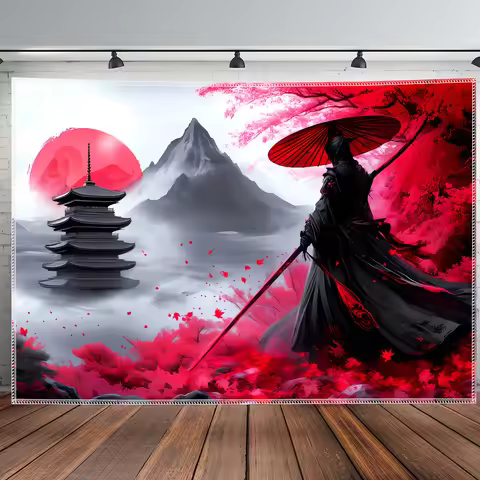 Japanese Anime Tapestry Wall Hanging Decoration Mount Fuji Pagoda Pagoda Pagoda Wall Art Floral Saku