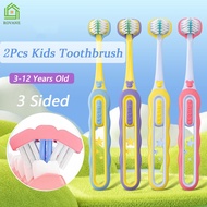 {SG} 2Pcs 3 Sided Kids Toothbrush For 3-12 Years Old Toddler Toothbrush Soft Bristles Baby Toothbrus