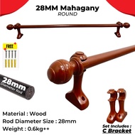 SUPERSAVE Wooden Curtain Rod 28mm Heavy Duty Wooden Rod Solid Rod Langsir/Rod Set/Kayu Langsir/Batan