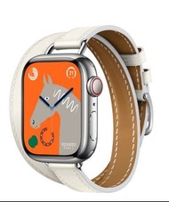 Apple Watch Series 8 Hermès 銀色不鏽鋼錶殼 ; Attelage Double Tour 錶帶