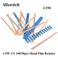100/50Pcs 1/2W Metal Film Resistor 1% 0.5W 1R-1M 1R 10R 100R 1K 4.7K 10K 1M Ohm Resistance