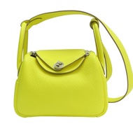 萊姆黃 Taurillon牛皮 Mini Lindy 肩背包 U刻 銀釦【HERMES 愛馬仕】