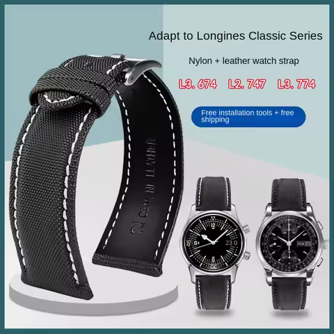 20mm 21mm 22mm For Longines Heritage Series Wristband L3.674 L3.774 L2.747 Sport Men's Nylon Leather