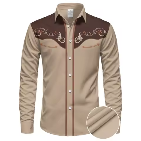 Men's long-sleeved shirt, western cowboy shirt,Fashionable casual shirt