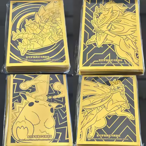 Genuine Pokemon Card Sleeves Flash Energy Eternatus Zacian Zamazenta Pikachu Figures PTCG Trading Ca