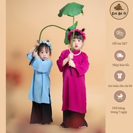 Traditional CNY ao dai with loose form for girls - round neck silk ao dai - Baby-AD01