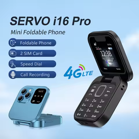 Official SERVO i16 PRO 4G LTE Mini Flip Mobile Phone Call Recording Flashlight Speed Dial Dual SIM C