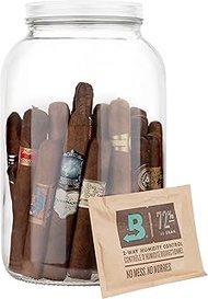 Gallon Glass Mason Jar Cigar Humidor with Boveda 72% and Airtight Metal Twist Lid with Plastisol Lin