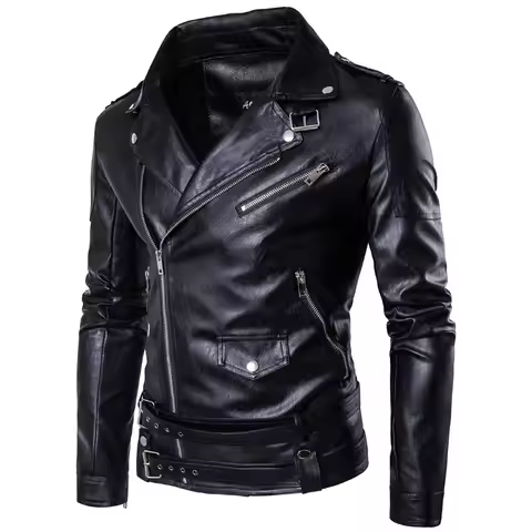 Fashion punk men's leather jacket - Carrie leather motorcycle leather jacket for a fitted Harley jac