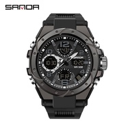 SANDA 6008 Jam Tangan Pria Digital Analog Tali Rubber Chronograph Anti Air CURRENOS