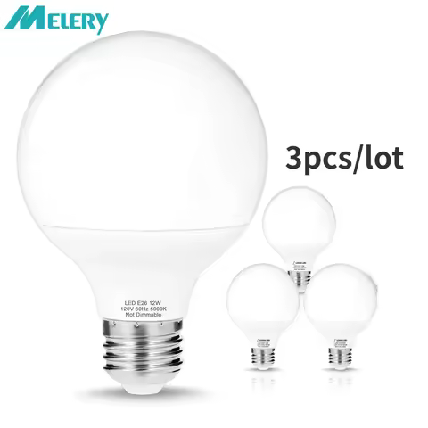 Melery E26 LED Light Bulb Daylight 5000k Equivalent 100W Incandescent G80 Halogen Globe Shape Screw 