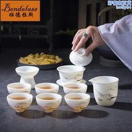 德化羊脂玉白瓷功夫茶具套組家用客廳手繪蓋碗泡茶杯陶瓷茶壺送禮