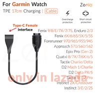 Zenia 1m/17cm Smart Watch Charger Adapter USB-A Type-C Elbow Female Charging Cable for Garmin Fenix 