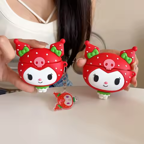 Cute Strawberry Kuromi Earphone Cover For Apple Airpods 4 Pro2 Pro3 Silicone Bluetooth Headphone Pro