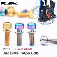 RISK 4pcs 6x18/20mm Titanium Bolt With Washer for Bicycle Hydraulic Disc Brake Caliper or MTB Road Bike Crank Stem Fixed Screw