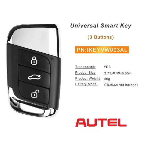 1 Pieces AUTEL MAXIIM IKEY IKEYVW003AL IKEY Series 3 Buttons Smart Key 315/433 MHz for VW Used for K
