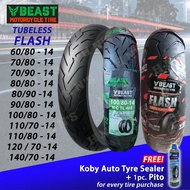 BEAST Flash Tubeless Motorcycle Tires R14 ( 60/80-14 , 70/80-14 , 70/90-14 , 80/80-14 , 80/90-14 , 90/80-14 , 100/80-14 , 110/70-14 , 110/80-14 , 120/70-14 , 140/70-14 )  FREE Koby Tire Sealant and Pito