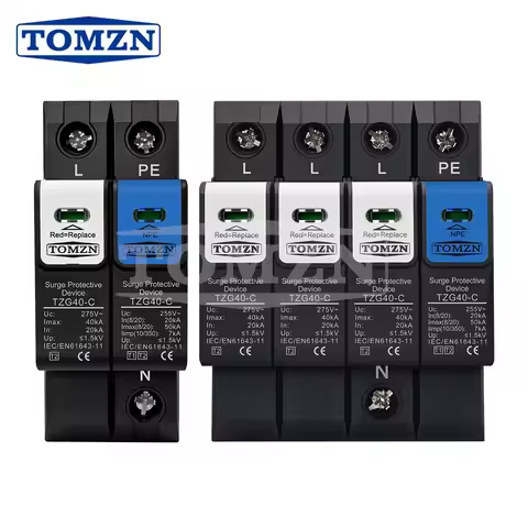TOMZN N-PE Surge Protector SPD 1P+NPE 3P+NPE Discharge Tube 20-50kA 230V~ 380V~ AC Pluggable T1 T2 1
