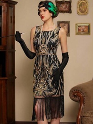 新款閃亮的黑金色鑲嵌蕾絲禮服,呈現1920年代的盛世風情