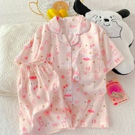 2025 Pajamas Women Summer Thin Short Sleeve Shorts Home Clothes Set