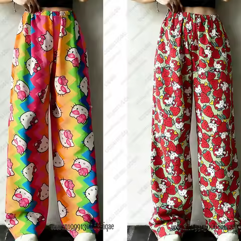 Y2K Hello Kitty Pajamas Anime Women's Pajamas Cartoon Couple Walking Home Pajamas Trousers Casual Ho