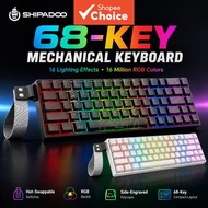 SHIPADOO IK68 Wired Mechanical Gaming Keyboard, 68-key compact layout, hot-swappable, RGB, full-key 
