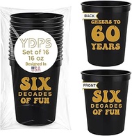 60th Birthday Cups Set of 16, 16 Oz Each, Six Decades of Fun, Cheers to 60 Years Decorations, 60th B