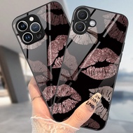 เคสโทรศัพท์กระจกดีไซน์ริมฝีปากกลิตเตอร์สีดำ 1 ชิ้น เหมาะสำหรับ iPhone 17 Pro Max/17 Air/17 Pro/17/16