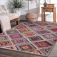 Handmade Jute and Cotton Floor Area Rugs, Floor Décor Carpet-Check Design Floor Carpet-6 x 9 Feet (1