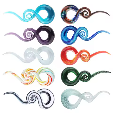 2pcs Glass Ear Spirals Tapers Twist 4G-14mm Green Glow Dark Ear Plug Hangers Expander Handmade Gauge