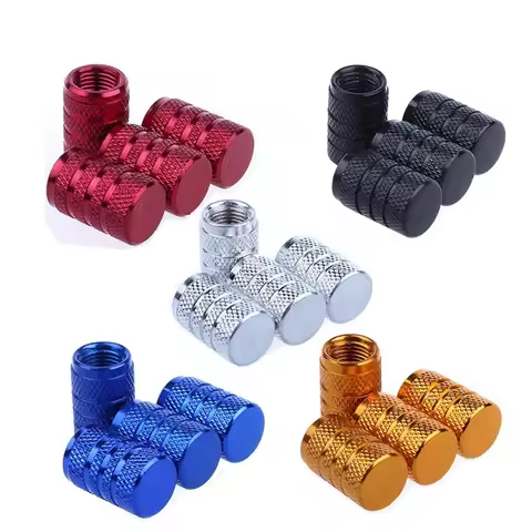 4Pcs Knurling Style Tire Valve Cap Aluminum Silver Car Tire Valve Stems Cap Tire Wheel Stem Air Valv