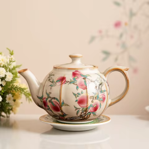 220ml High End Ru Kiln Teapot Japanese Pink Longevity Peach Peach Pot Tea Maker Kettle 1 Pot 2 Cups 