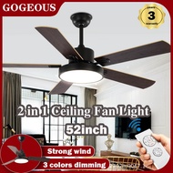 【GOGEOUS】42/48inch ceiling fan with light remote contrl 6 speed cooling fan DC motor ceiling fans angin kuat kipas siling lampu ruang tamu wooden blades fans ceiling fan light for living room bedroom 风扇灯