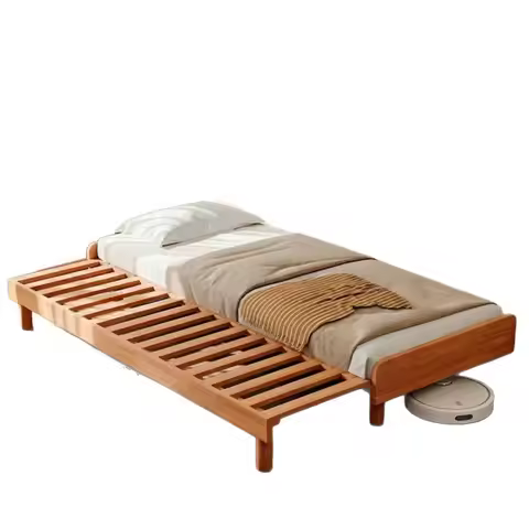 Retractable bed frame, solid wood push-pull folding bed, log single bed