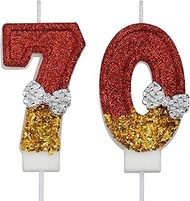 70th Birthday Candles, Red 70 Year Old Number Birthday Candles for Men Women, Happy Birthday Party C